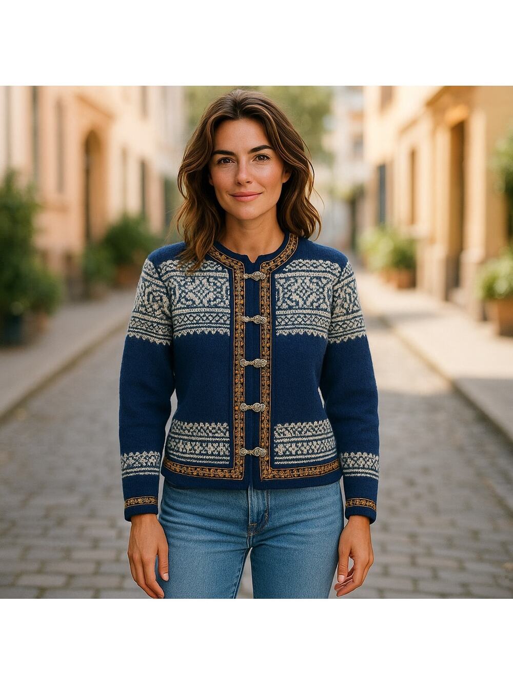 Vintage North Cape By Knut & Knut Norwegian Wool Sweater In Blue & White Large